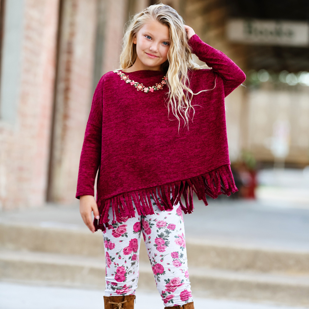Little Mass Girls 2pc Outfit Fringe Poncho Top and Leggings Western NWT 4 5 7